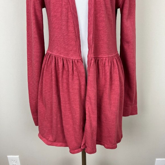 T.La Anthropologie Cardigan‎ Womens Medium Pink Knit Open Pleated Ruffle Sweater - Picture 3 of 10